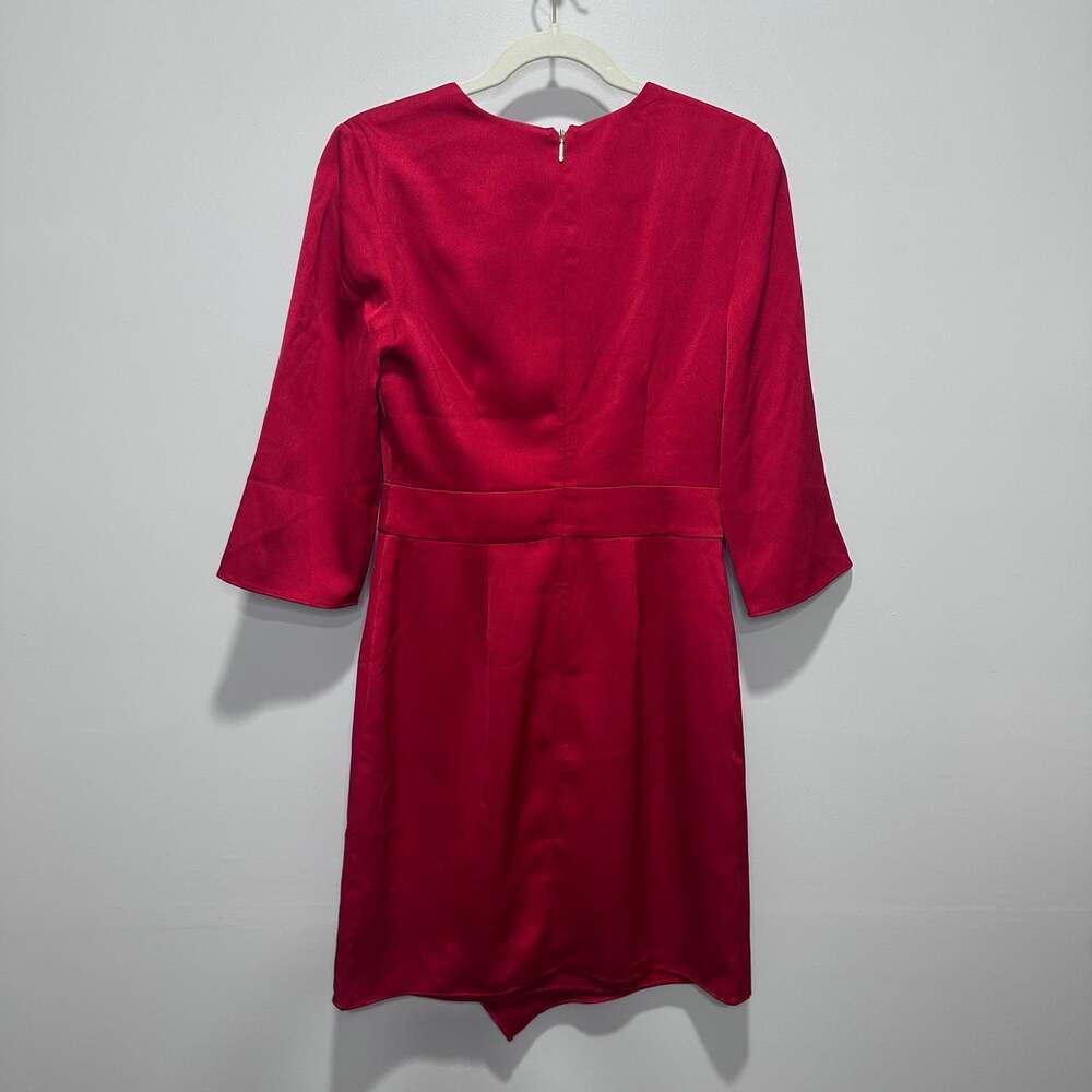 Trina Turk Red 3/4 Sleeve V-Neck Ruffle Faux-Wrap Sheath Dress, Sz 4 - Picture 5 of 6